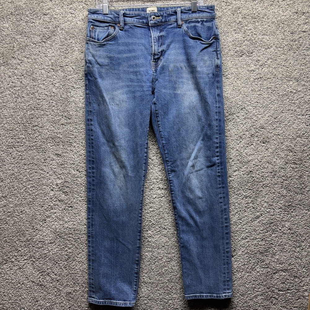 Flint and Tinder Mens Straight Fit Selvedge Denim Jeans Blue 33x30 Medium Wash
